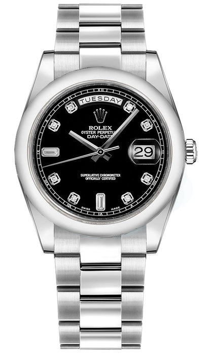 Rolex Day-Date 36 Black Dial White Gold Watch 118209