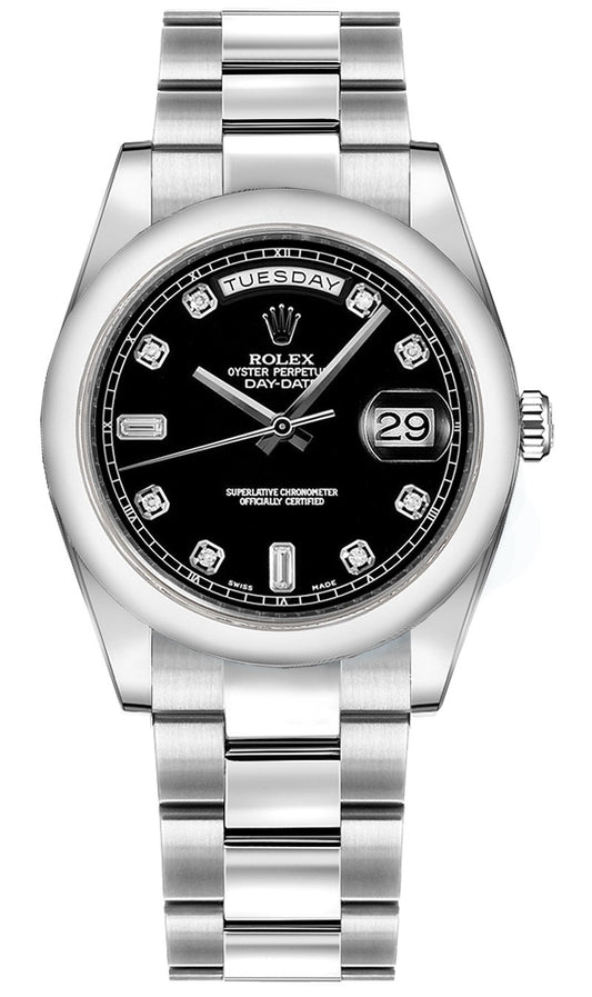 Rolex Day-Date 36 Black Dial White Gold Watch 118209