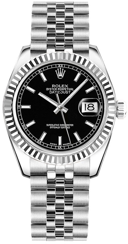 Rolex Datejust 31 Black Dial Jubilee Bracelet Watch 178274-0004