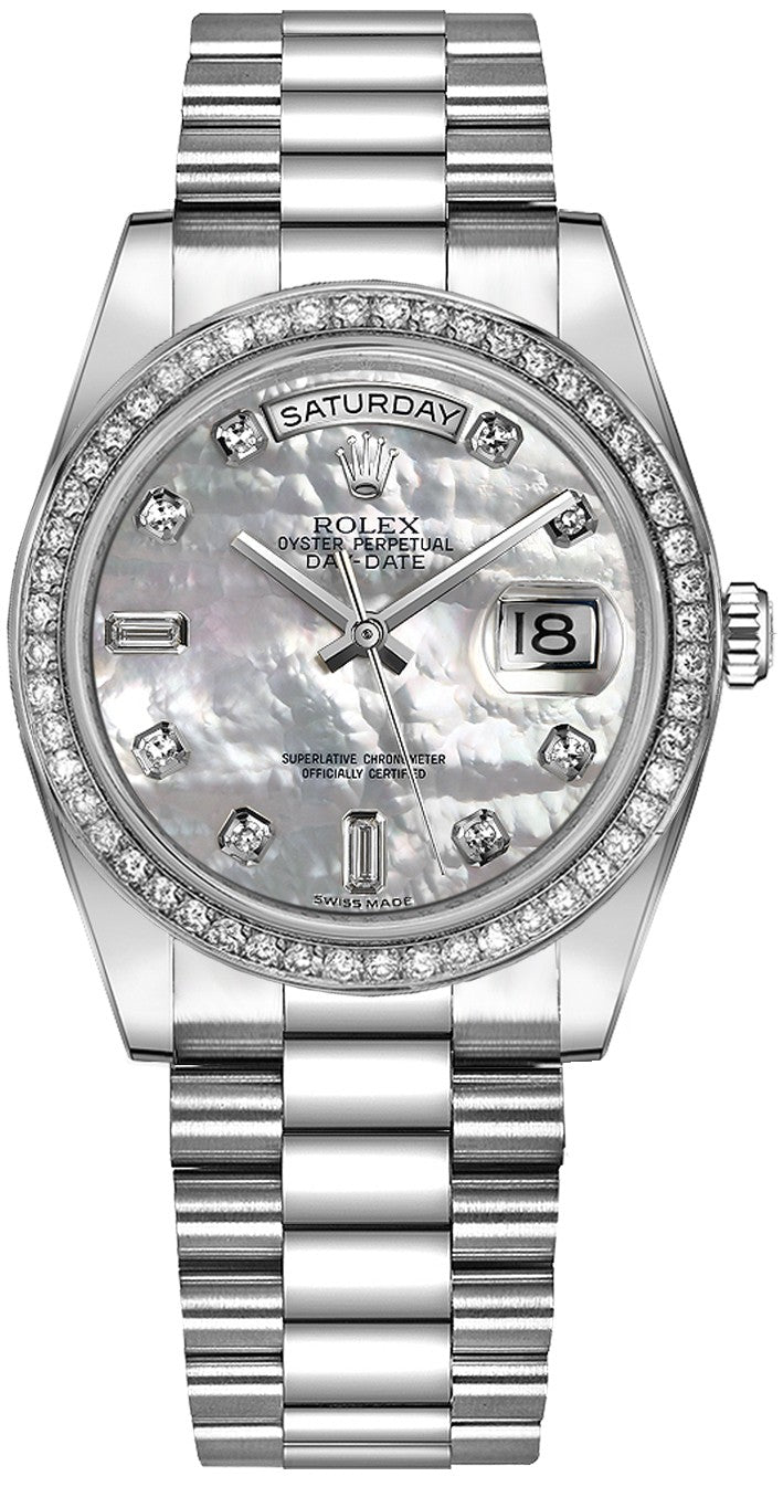 Rolex Day-Date 36 Mother of Pearl Diamond Platinum Watch 118346-0038
