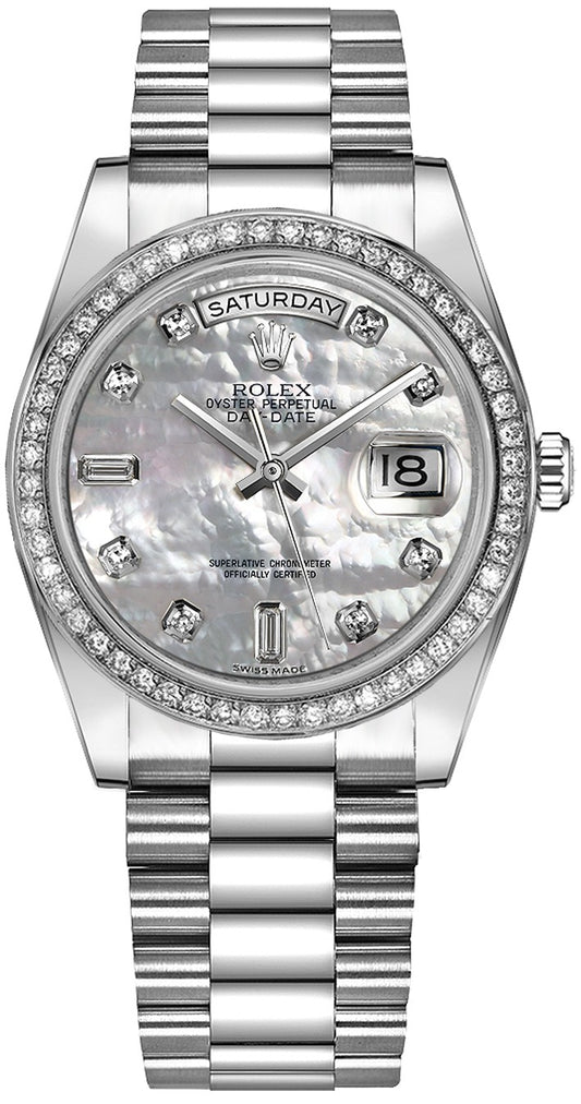 Rolex Day-Date 36 Mother of Pearl Diamond Platinum Watch 118346-0038