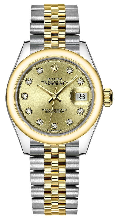 Rolex Lady-Datejust 28 Champagne Diamond Dial Women's Watch 279163-0011