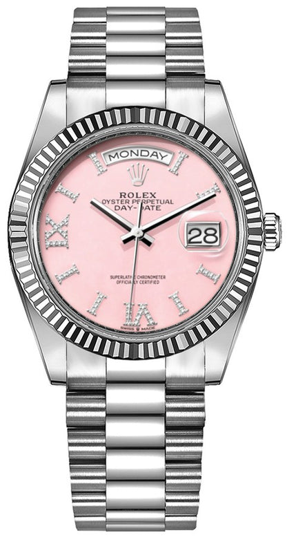 Rolex Day-Date 36 Pink Roman Diamond Dial Unisex Watch 128236-0006