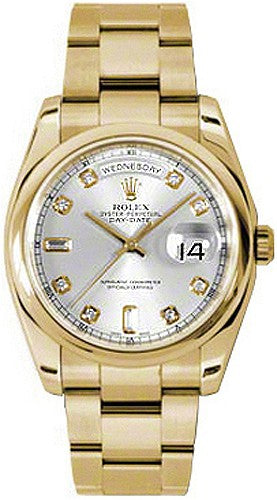 Rolex Day-Date 36 Silver Diamond President Bracelet Gold Watch 118208-0096