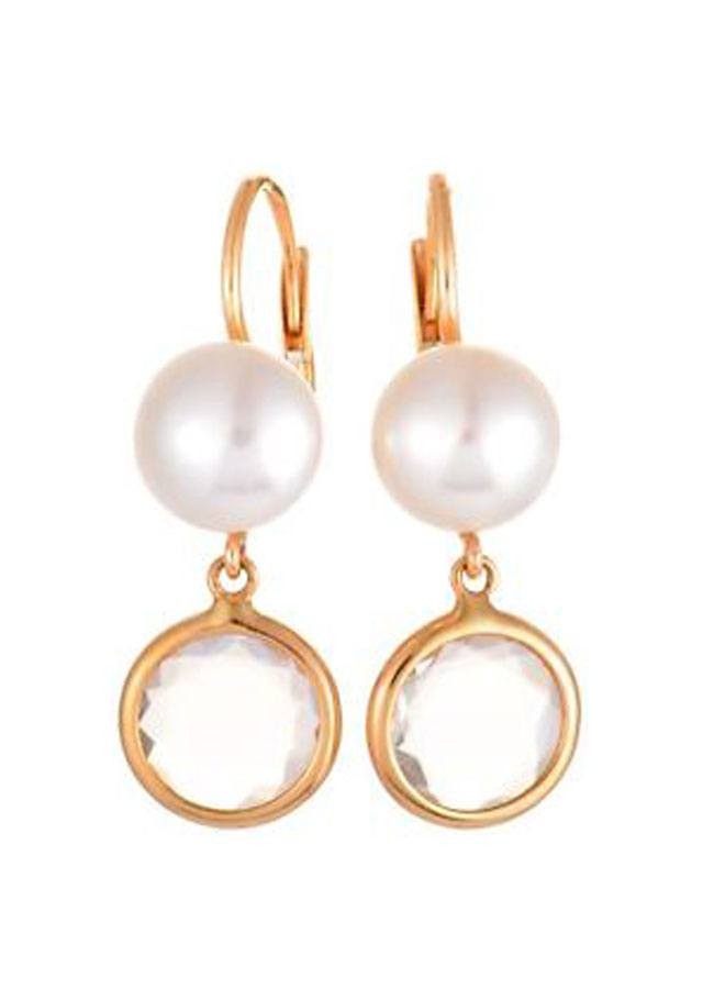 Mimi Milano 18k Rose Gold Rock Crystal White Pearl Earrings O173R1J