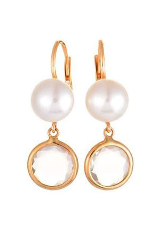 Mimi Milano 18k Rose Gold Rock Crystal White Pearl Earrings O173R1J
