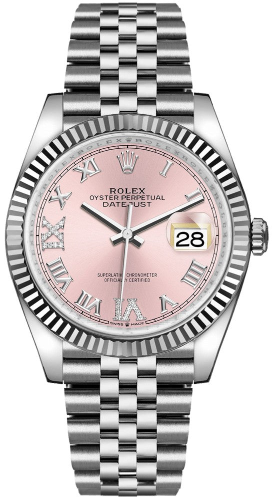 Rolex Datejust 36 Pink Roman Dial with Diamonds Women's Watch 126234-0031