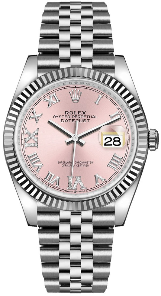 Rolex Datejust 36 Pink Roman Dial with Diamonds Women's Watch 126234-0031