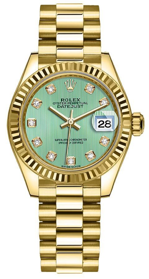 Rolex Lady-Datejust 28 Mint Green Diamond Dial Women's Watch 279178-0027