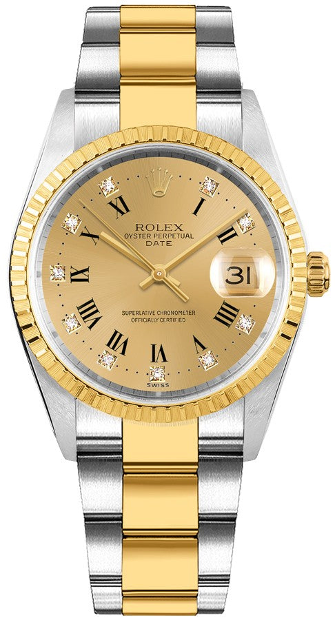 Rolex Date 34mm 18k Yellow Gold & Steel Men's Watch 15223