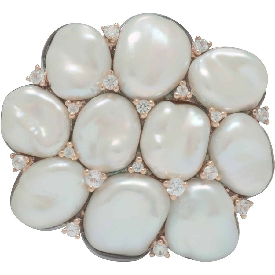 Mimi Milano 18k Rose Gold White Sapphire Pearl Brooch S297C1Z-56