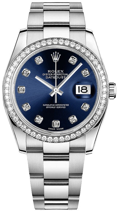 Rolex Datejust 36 Blue Diamond Oyster Bracelet Watch 116244