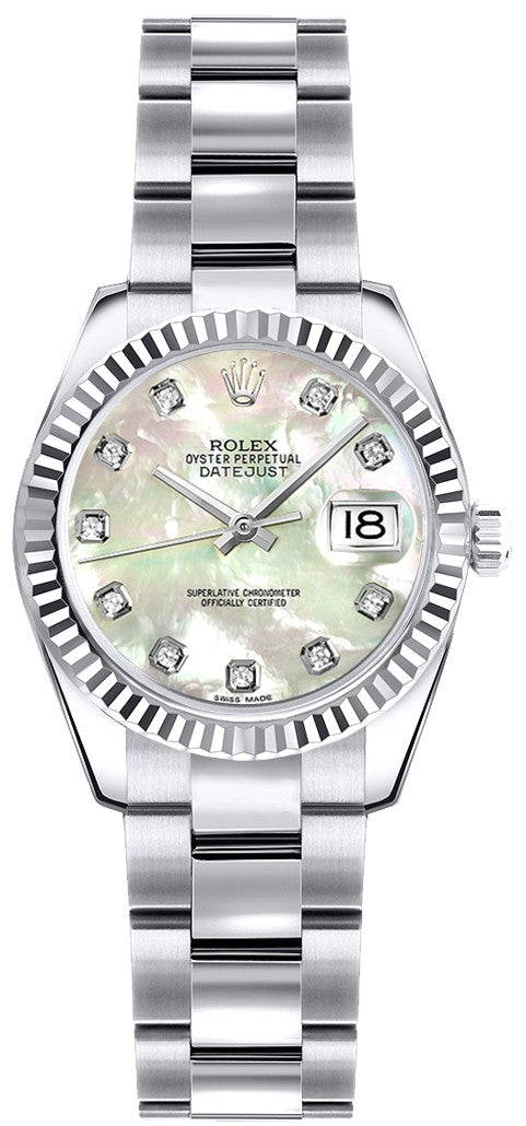 Rolex Lady-Datejust 26 Mother of Pearl Diamond Oyster Bracelet Watch 179179