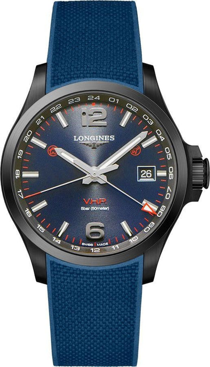 Longines Conquest V.H.P. GMT Blue Strap Men's Watch L3.728.2.96.9