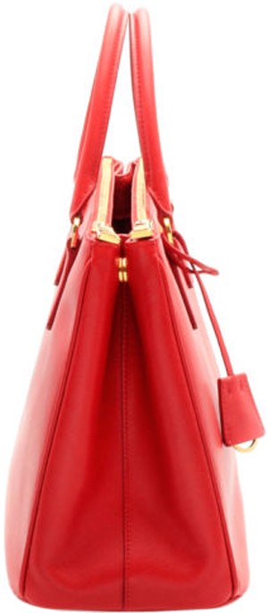 Ladies Red Prada Saffiano Lux Small Double-Zip Tote Bag