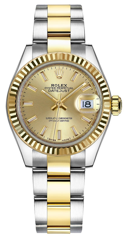 Rolex Lady-Datejust 28 Yellow Gold Fluted Bezel Watch 279173-0002