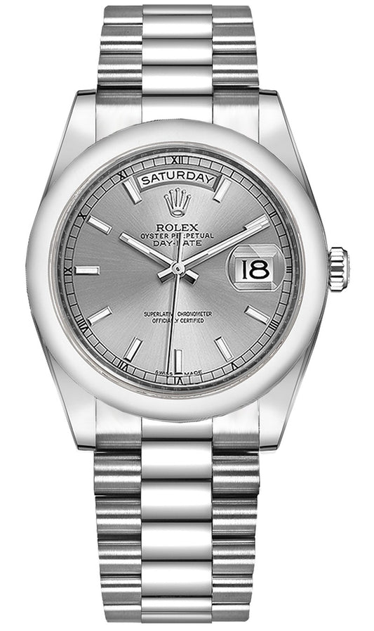 Rolex Day-Date 36 Silver Dial White 18K Gold Watch 118209