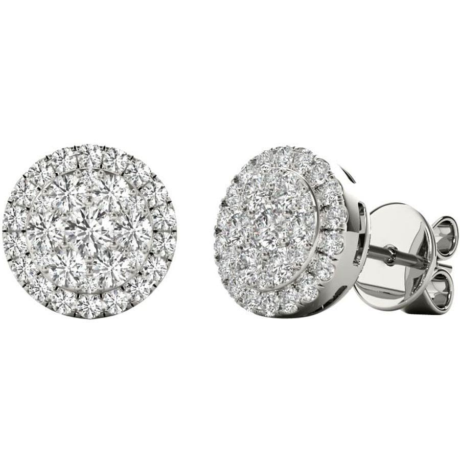 Diamond Halo Pave Earrings, 0.43 Carat on Solid 18k White Gold