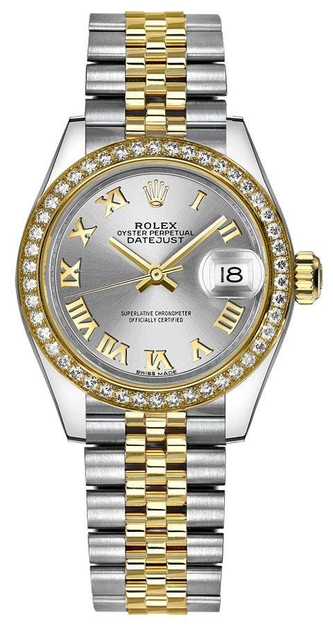 Rolex Lady-Datejust 28 Silver Roman Numeral Dial Watch 279383RBR-0005