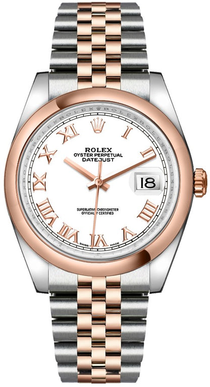Rolex Datejust 36 White Roman Numeral Jubilee Bracelet Watch 116201-0074