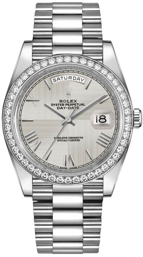 Rolex Day-Date 40 Silver Dial 18k White Gold Men's Watch 228349RBR-0004
