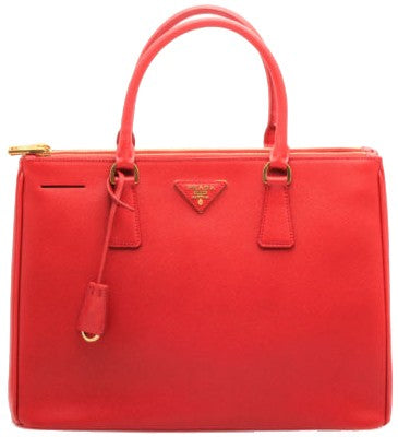 Ladies Red Prada Saffiano Lux Small Double-Zip Tote Bag