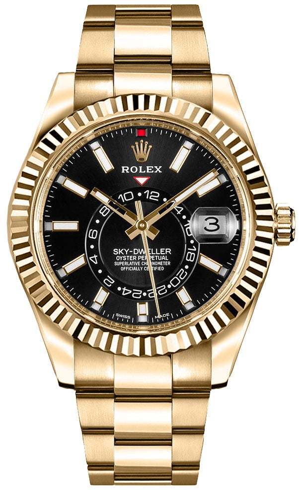 Rolex Sky-Dweller Yellow Gold Men's Black Dial Watch 326938-0004