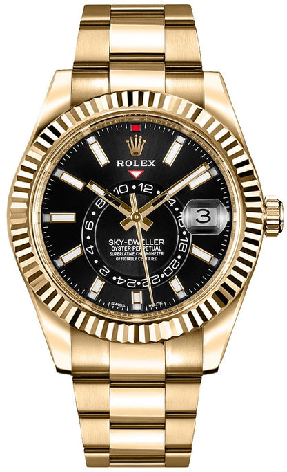 Rolex Sky-Dweller Yellow Gold Men's Black Dial Watch 326938-0004