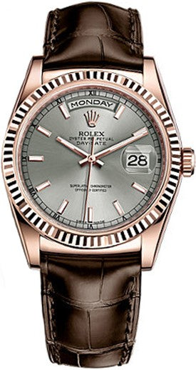 Rolex Day-Date 36 Rose Gold Case Leather Strap Watch 118135