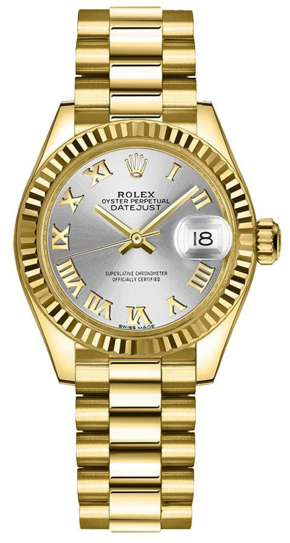 Rolex Lady-Datejust 28 Silver Dial Fluted Bezel Women's Watch 279178-0020