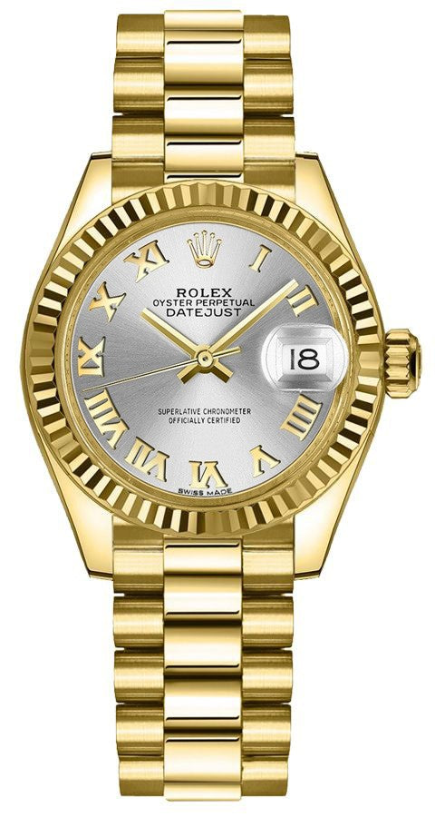 Rolex Lady-Datejust 28 Silver Dial Fluted Bezel Women's Watch 279178-0020