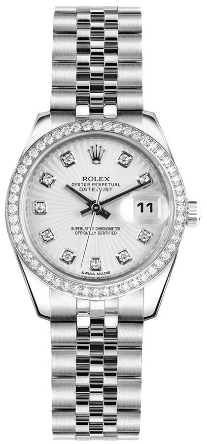 Rolex Lady-Datejust 26 Silver Sunburst Dial Women's Watch 179384-0011