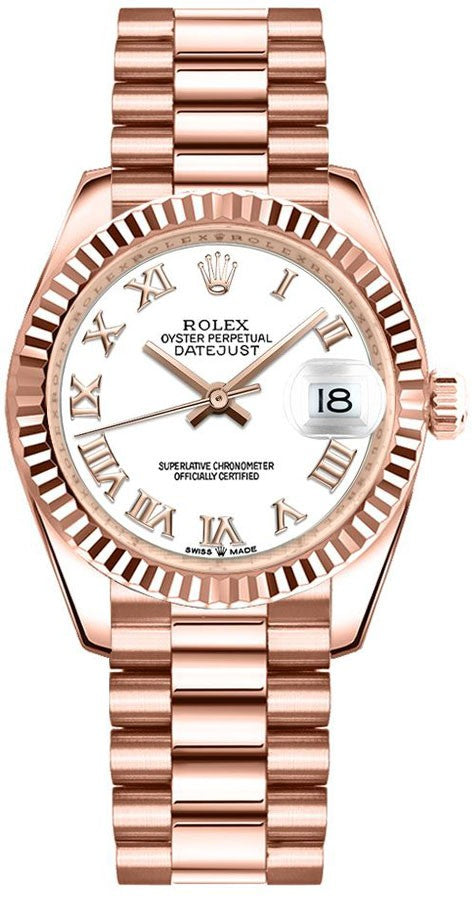 Rolex Datejust 31 White Dial 18k Everose Gold Women's Watch 278275-0019