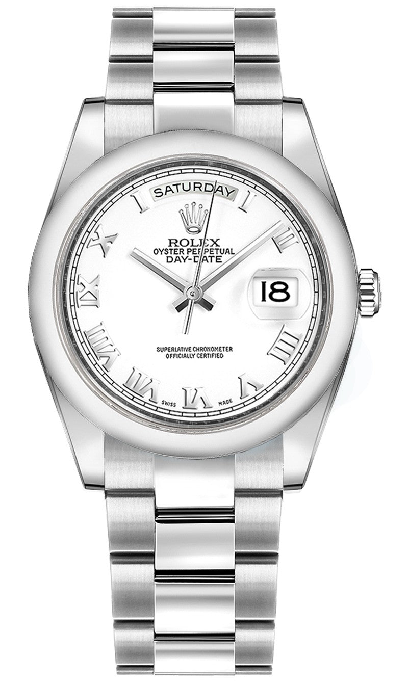 Rolex Day-Date 36 White Roman Numeral Gold Watch 118209