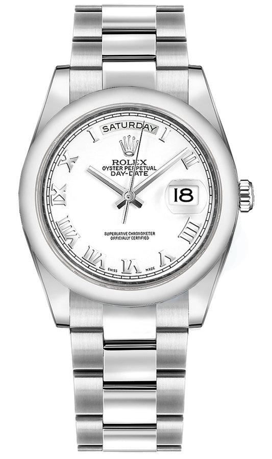 Rolex Day-Date 36 White Roman Numeral Gold Watch 118209