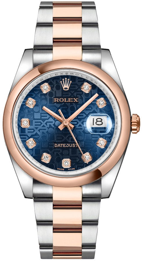 Rolex Datejust 36 Blue Diamond Rose Gold & Steel Watch 116201