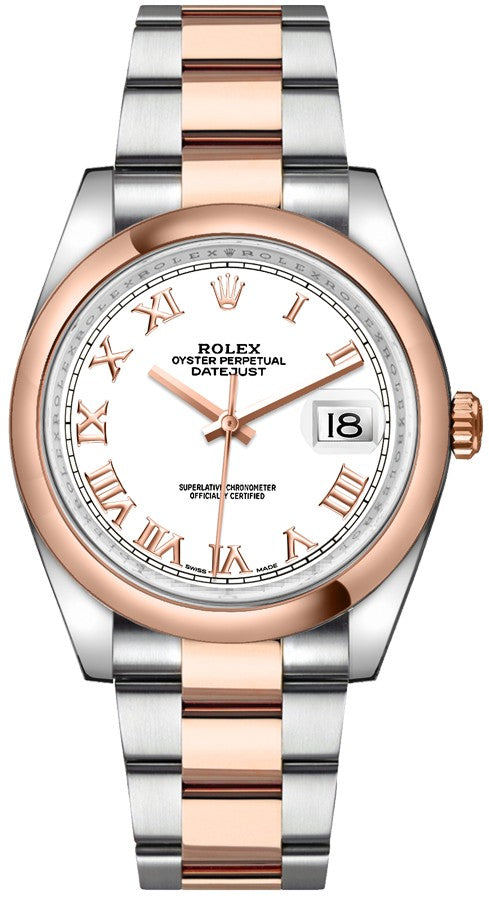 Rolex Datejust 36 White Roman Numeral Oyster Bracelet Watch 116201-0093