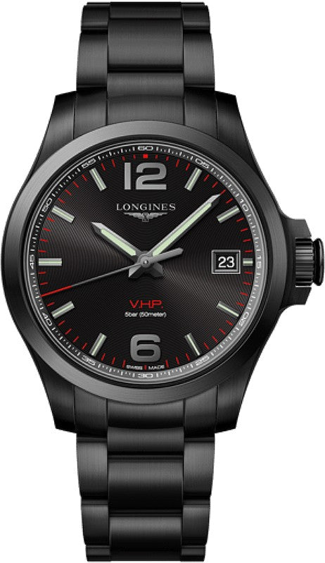 Longines Conquest Black Steel 41mm Men's Watch V.H.P. L3.716.2.56.6