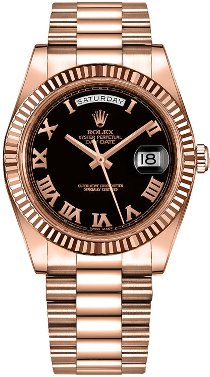 Rolex Day-Date 41 Black Roman Numeral Dial Gold Watch 218235-0034
