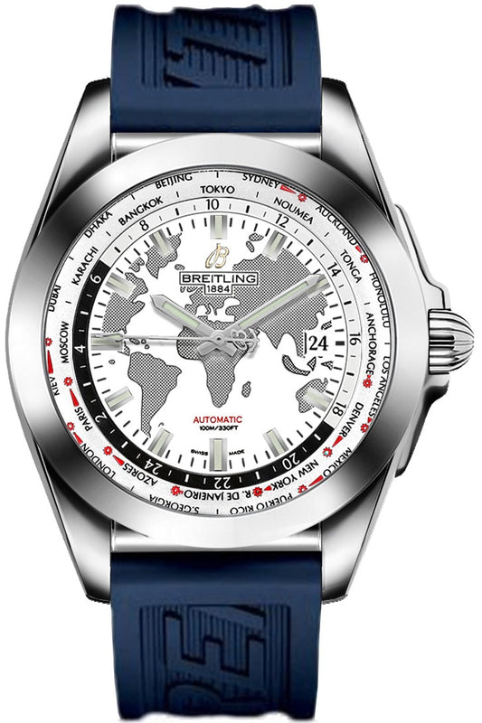Breitling Galactic Unitime World Map White Dial Men's Watch WB3510U0/A777-121S