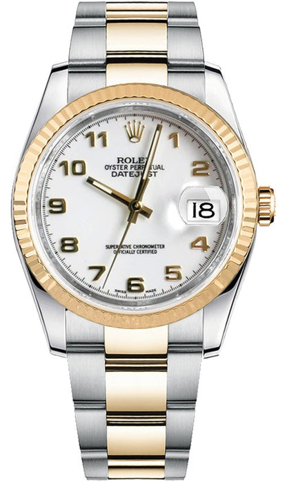 Rolex Datejust 36 White Dial Gold & Steel Watch 116233