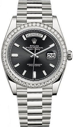 Rolex Day-Date 40 Black Dial White Gold Men's Watch 228349RBR-0003
