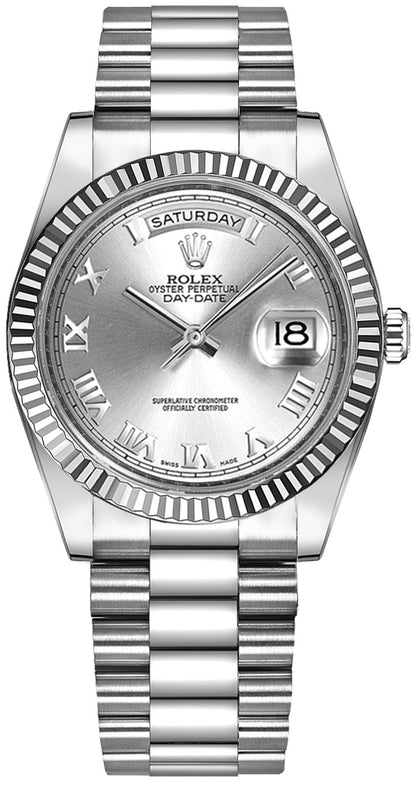 Rolex Day-Date 36 Silver Roman Numeral Gold Watch 118239-0082