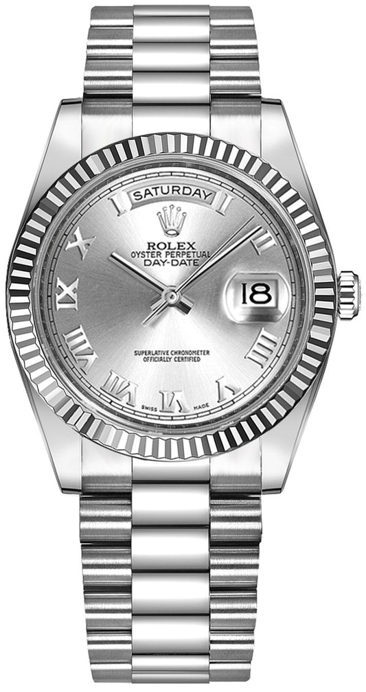Rolex Day-Date 36 Silver Roman Numeral Gold Watch 118239-0082