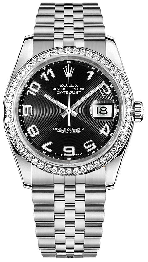Rolex Datejust 36 Black Dial Diamonds Women's Watch 116244-0066