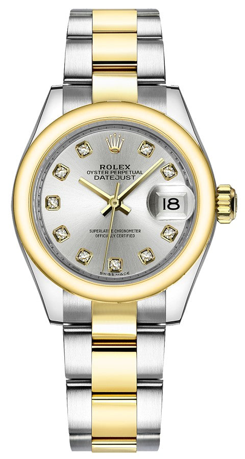 Rolex Lady-Datejust 28 Silver Diamond Oyster Bracelet Watch 279163