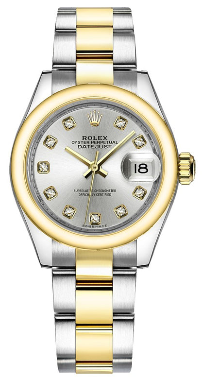 Rolex Lady-Datejust 28 Silver Diamond Oyster Bracelet Watch 279163