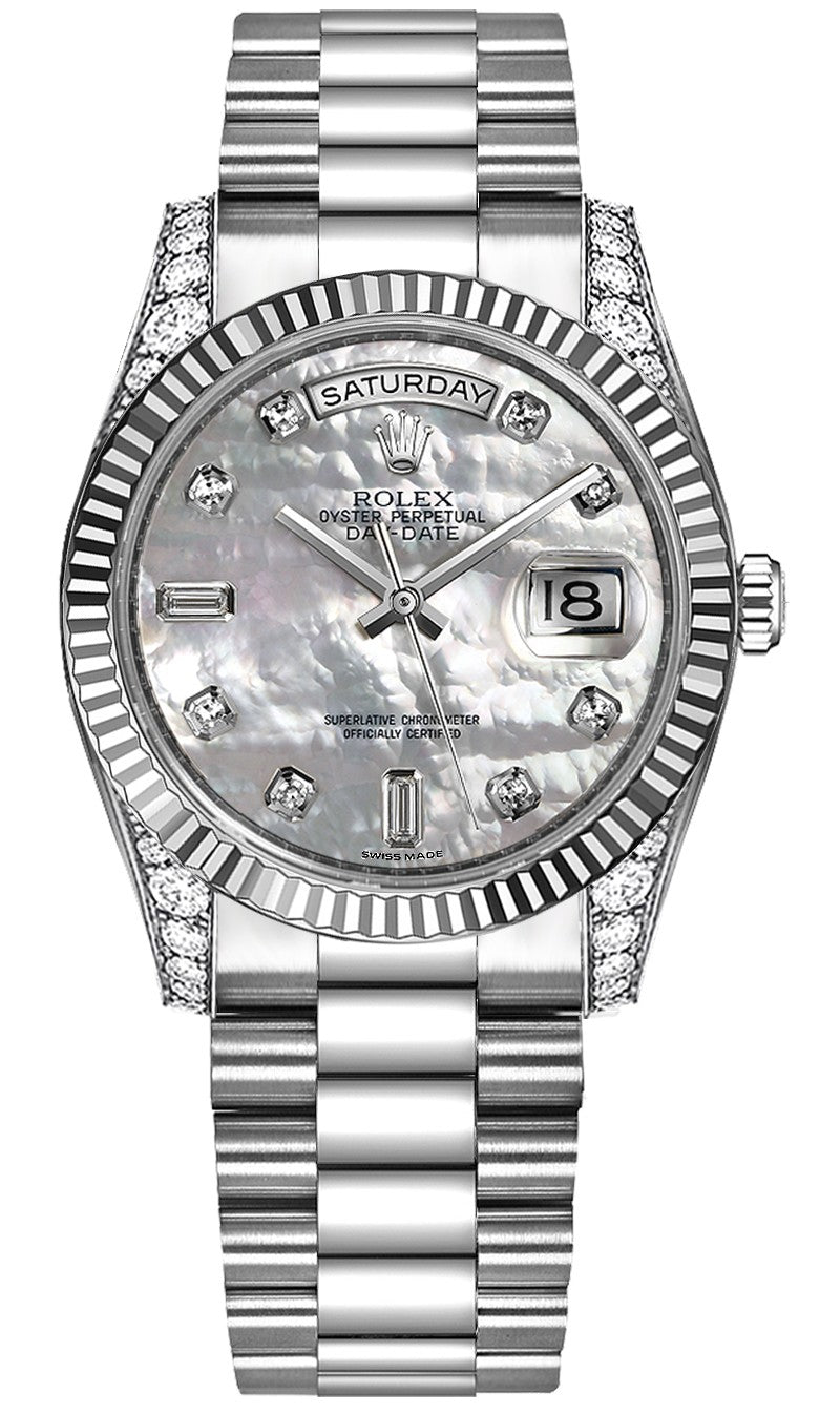 Rolex Day-Date 36 White Gold Diamond Watch 118339