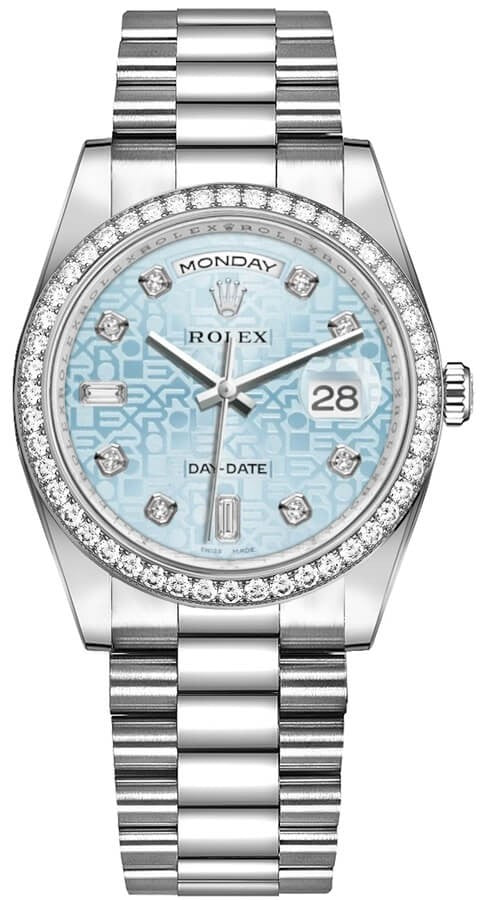 Rolex Day-Date 36 Ice Blue Diamond Dial Platinum Watch 118346-0027