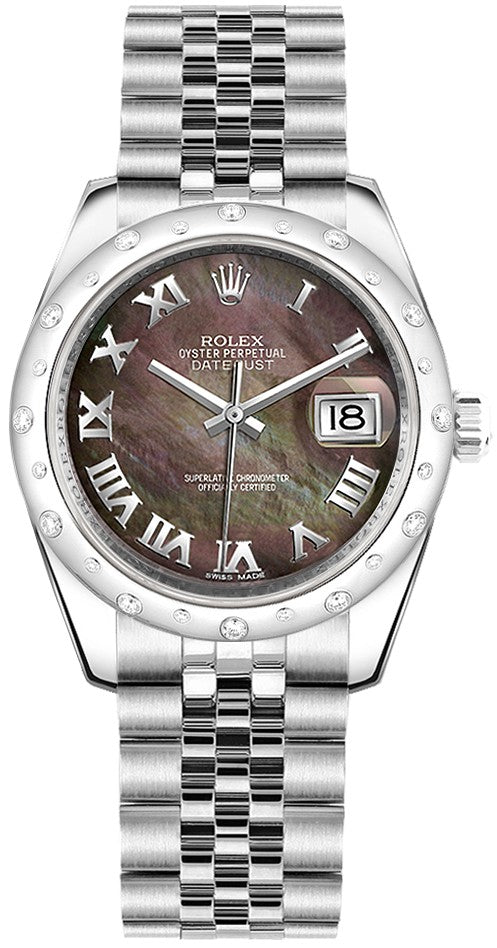 Rolex Datejust 31 Black Mother of Pearl Roman Numeral Dial Watch 178344